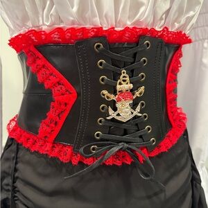 Pirate Black and Red Lace-Up Corset Belt Sz S/M